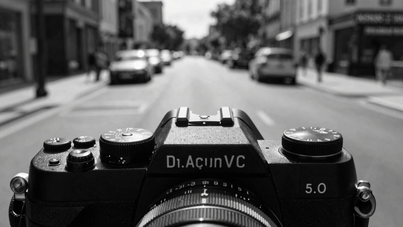 Black and white close-up of camera settings dial and 35mm lens ma